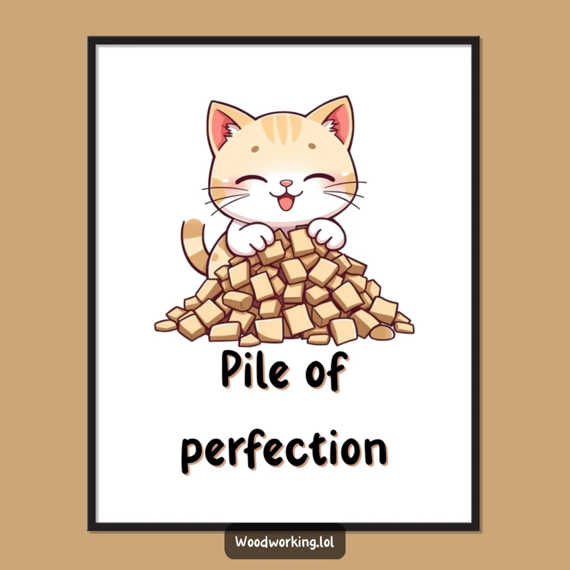 Funny Cat Wood Collector Poster: Meticulous Piling Cat Art for Your Wall