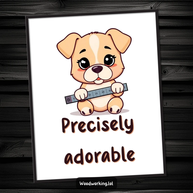 Funny puppy poster, a cartoon puppy holding a level tool with intense concentration, adding humorous decor.