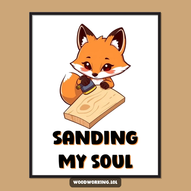 Funny Fox Sanding Art Poster: Detailed Woodworking Decor, Perfect Gift
