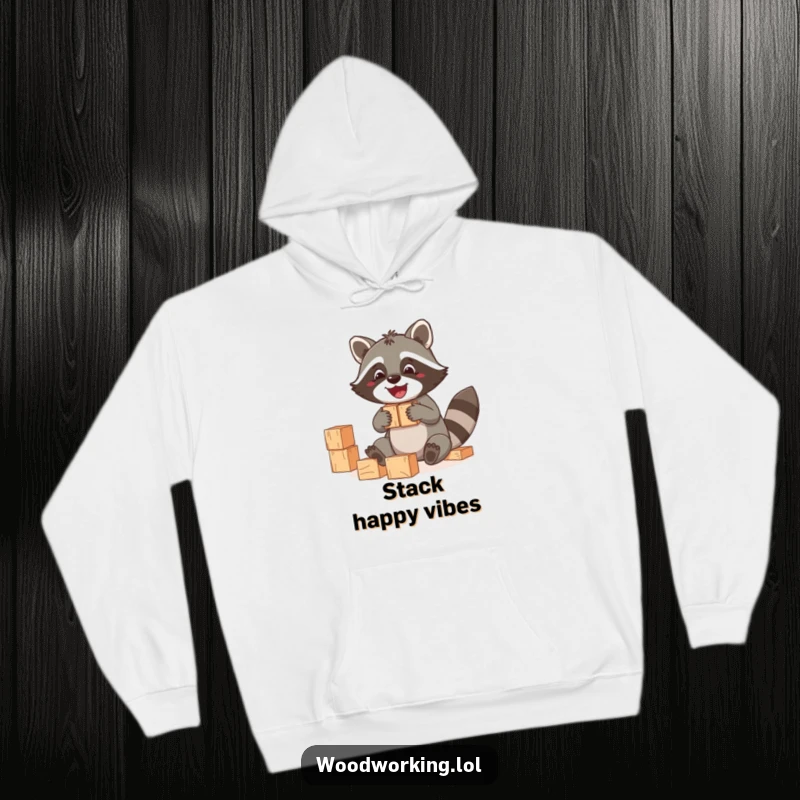 Funny Raccoon Hoodie: A jolly raccoon building blocks, warm and fuzzy, a funny gift.