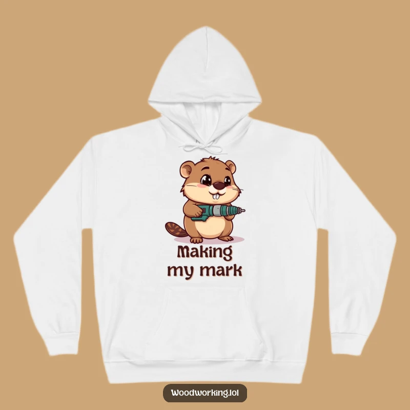 Funny Determined Beaver Drilling Hoodie: Cozy & Hilarious Gift for Makers