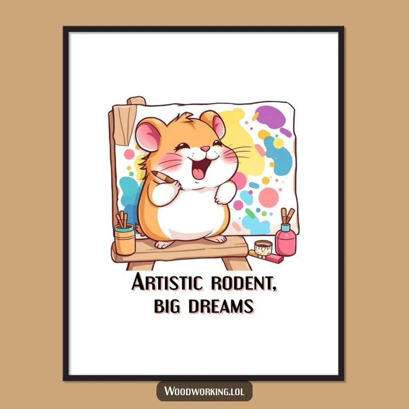 Free Printable Wall Art: Giggling Hamster Artist, Colorful Downloadable Art Decor