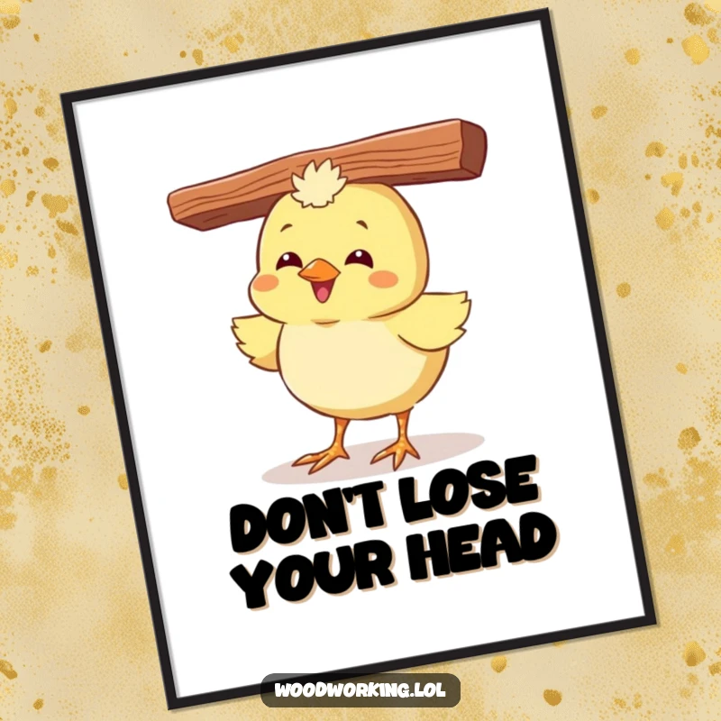 Funny Free Printable Wall Art: Giggling chick expertly balances a plank, creating a whimsical DIY art piece.