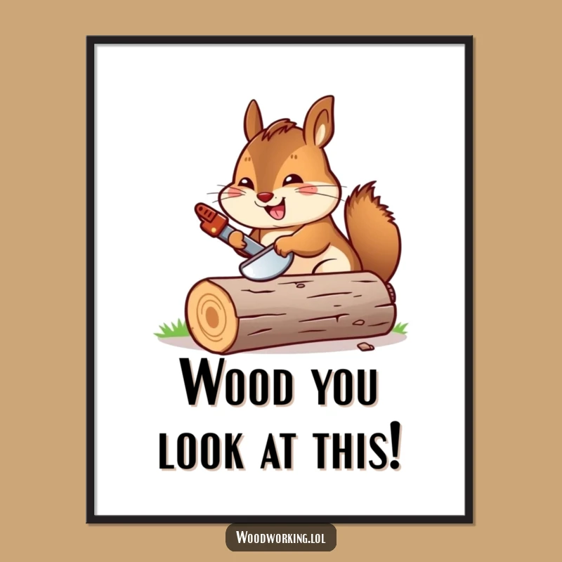 Funny Free Printable Wall Art: Chipmunk Sawing Log DIY Decor