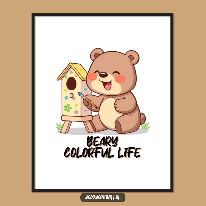 Funny Free Printable Wall Art: Giggling Bear Artist, Downloadable Decor