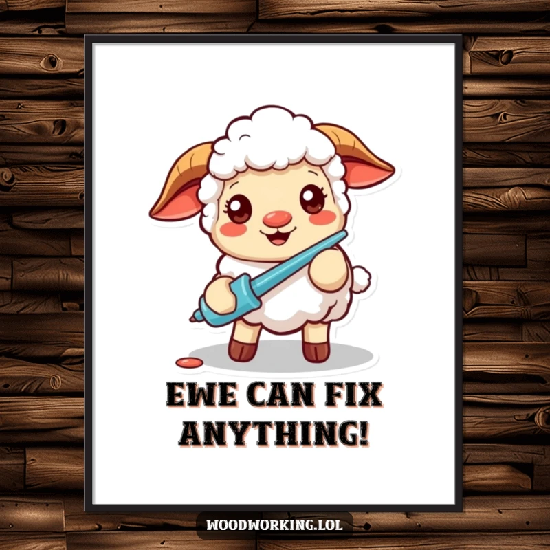 Funny Free Printable Wall Art: Cheerful sheep with a screwdriver, focused and ready to fix, DIY downloadable art.