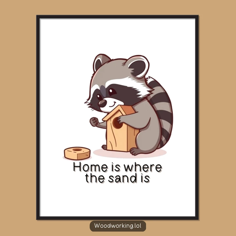 Funny Free Printable Wall Art: Raccoon Sanding Birdhouse DIY Decor