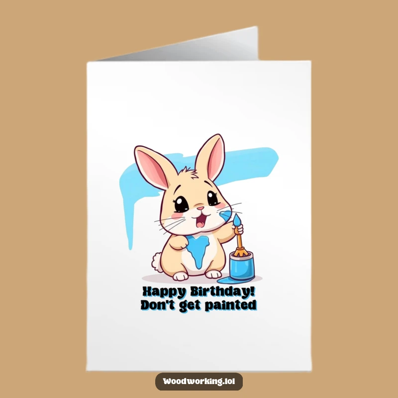 Free Printable Birthday Card: Surprised Rabbit Blue Paint Funny Downloadable Gift