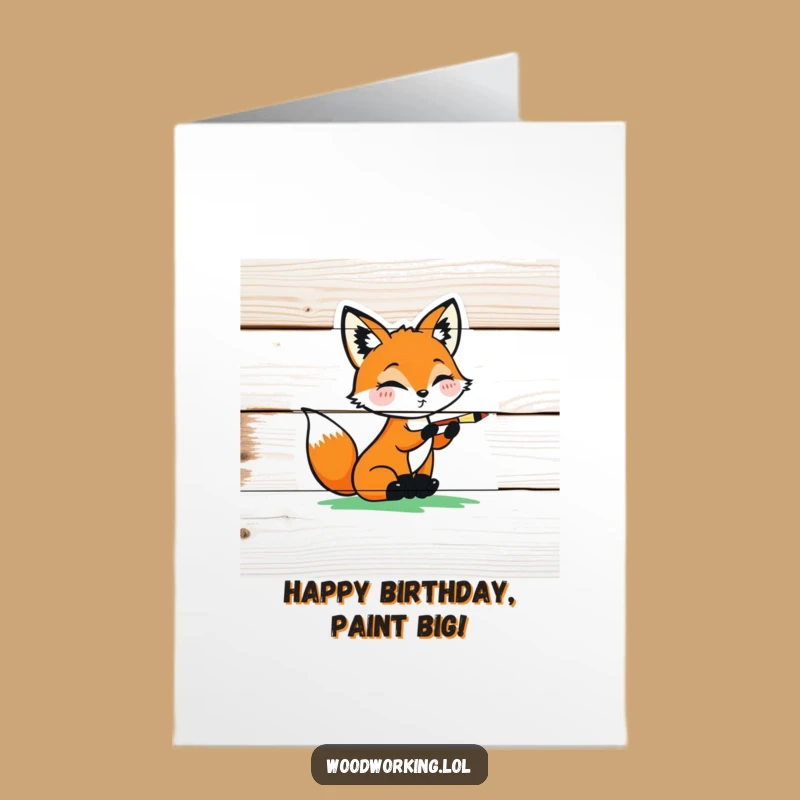 Free Printable Birthday Card: Playful Fox Artist Spreading Colorful Birthday Cheer