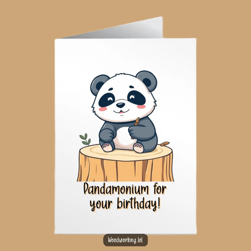 Free Printable Funny Birthday Card: Silly Panda's Artistic Wood Carving