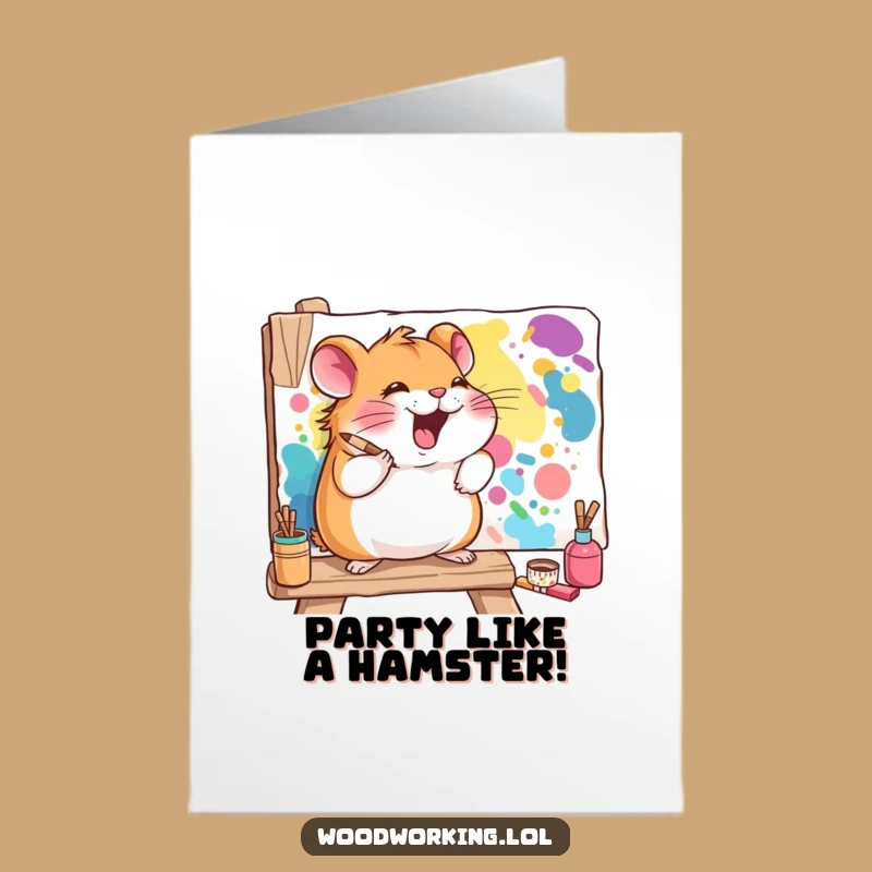 Free Printable Birthday Card: Giggling Hamster Artist - Happy Birthday Downloadable Gift