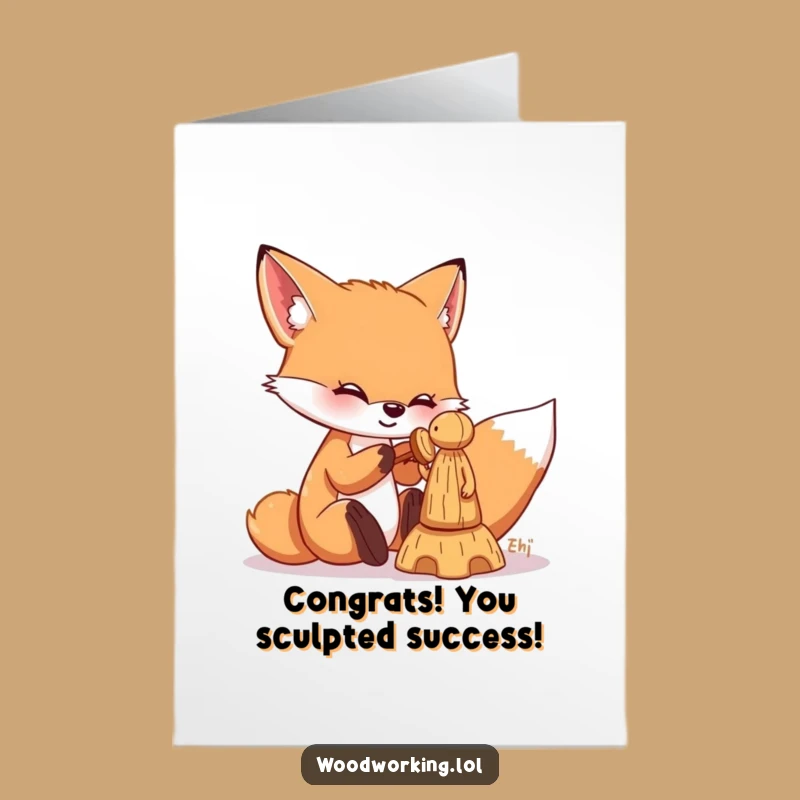 Free Printable Congrats Card: Playful Fox Chiseling Wood Funny Downloadable Gift