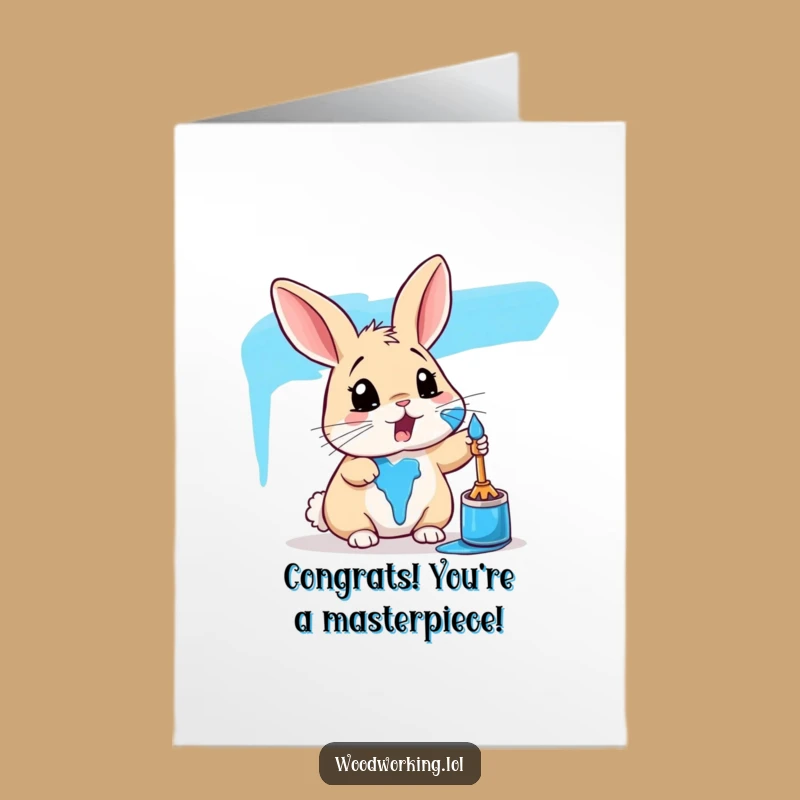 Free Printable Congrats Card: Surprised Rabbit Blue Paint Funny Downloadable Gift