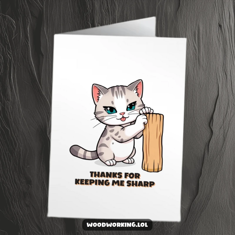 Funny Free Printable Thank You Card: a determined cat sharpening its claws, making a sharp thank you, DIY gift.