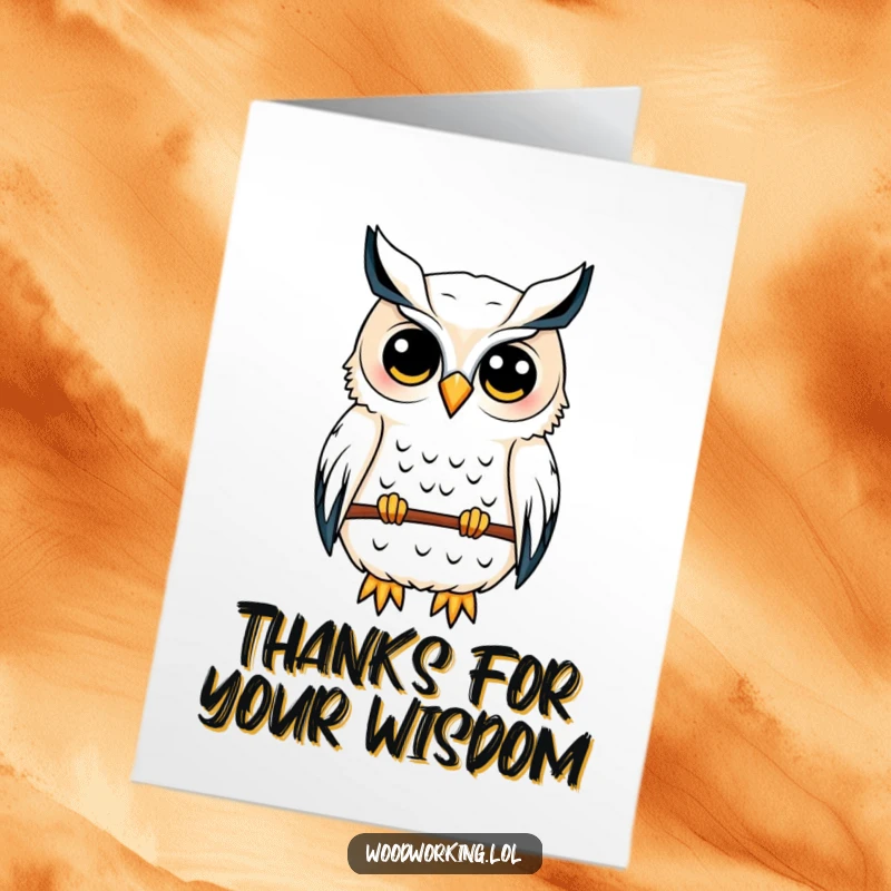 Funny Free Printable Thank You Card: A content owl sketches a birdhouse blueprint, a symbol of thoughtful planning.