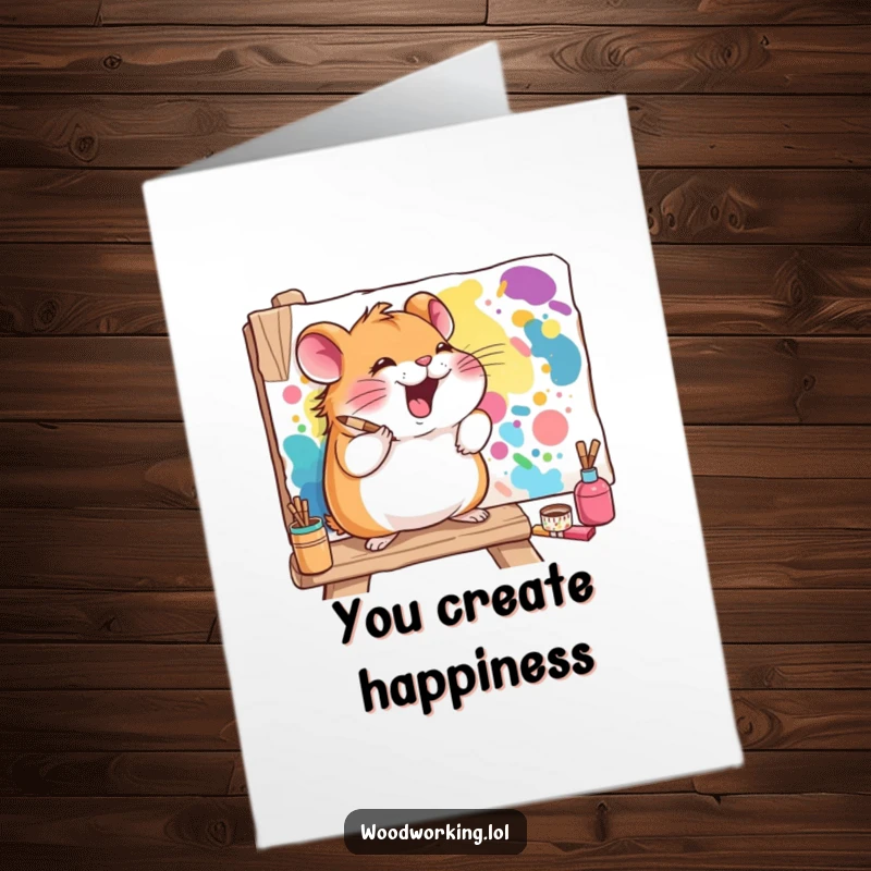 Funny Free Printable Thank You Card: A giggling hamster paints a vibrant mural, adding a personal touch to thanks.