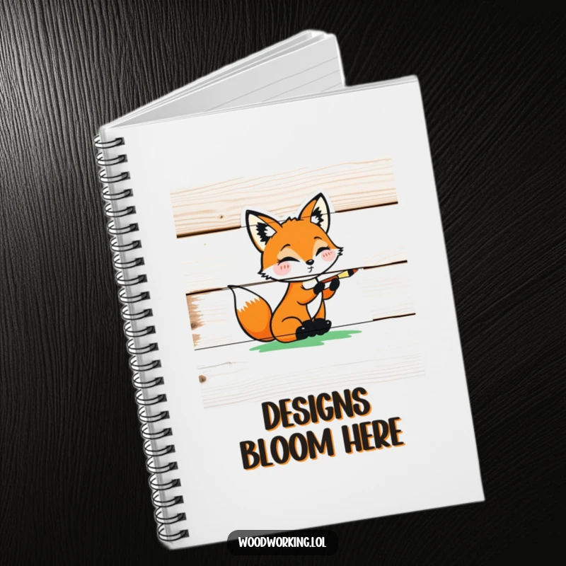 Funny playful fox carefully painting a colorful design on a wooden plank, great for a notebook cover.