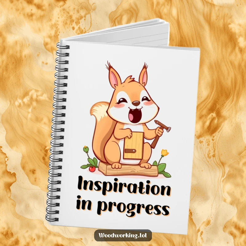 Funny squirrel notebook, a cartoon squirrel painting a birdhouse, inspiring creative writing and artistic note-taking.