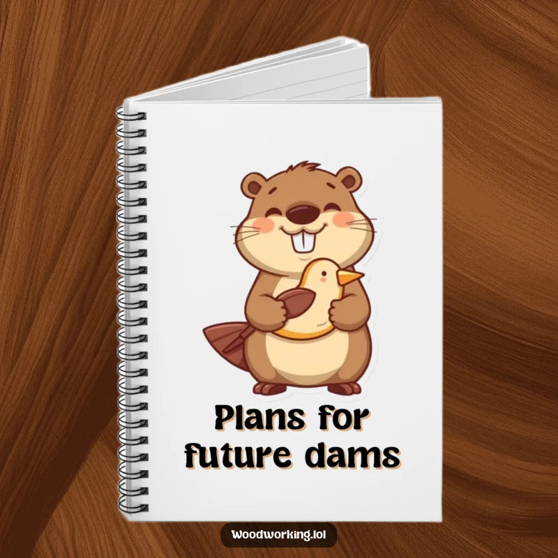 Funny notebook with a happy beaver proudly holding a carved wooden bird, ideal for capturing creative thoughts.