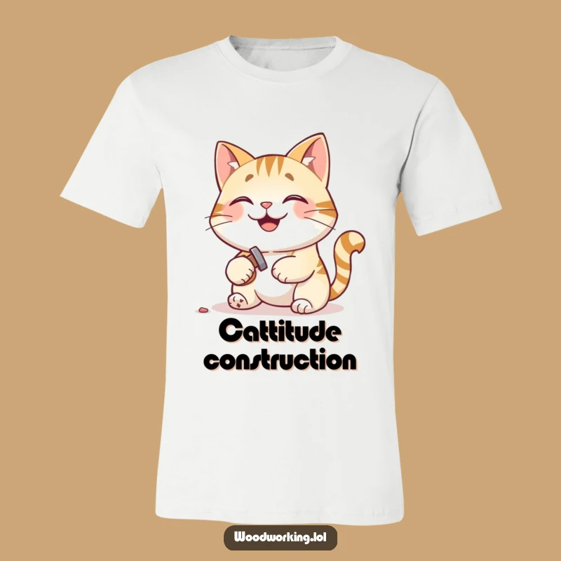 Funny Cat Hammer T-Shirt: Pleased Builder - Humorous Cat Lover Gift