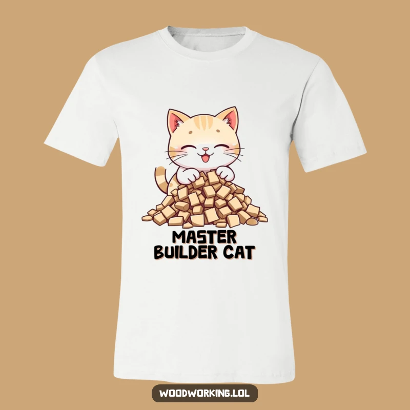 Funny Cat Wood Collector T-Shirt: Detailed Piling, Crafty Cat, Funny Gift Tee