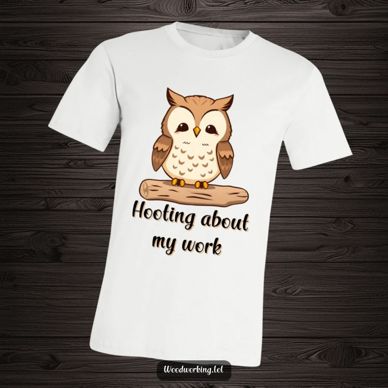 Funny t-shirt of a proud owl meticulously sanding wood to a smooth finish, a true artisan at work.