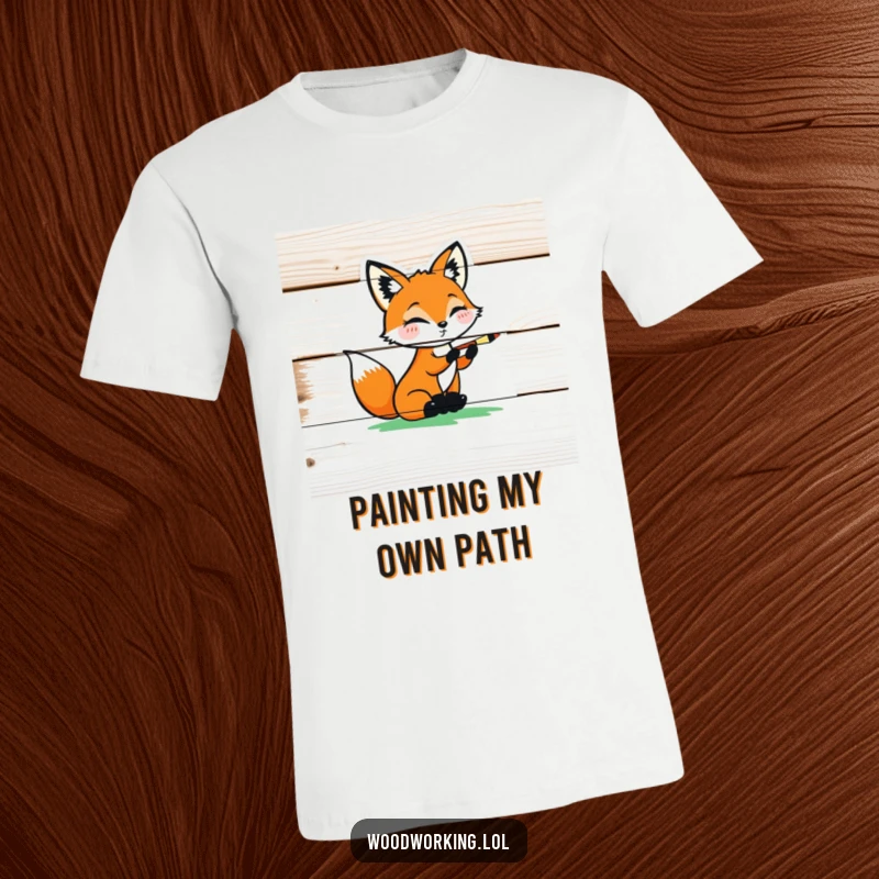 Funny playful fox carefully painting a colorful design on a wooden plank, ideal for a tee.