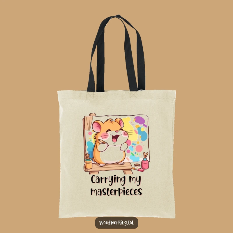 Funny Hamster Artist Tote Bag: Carry Your Art Supplies with a Giggling Hamster