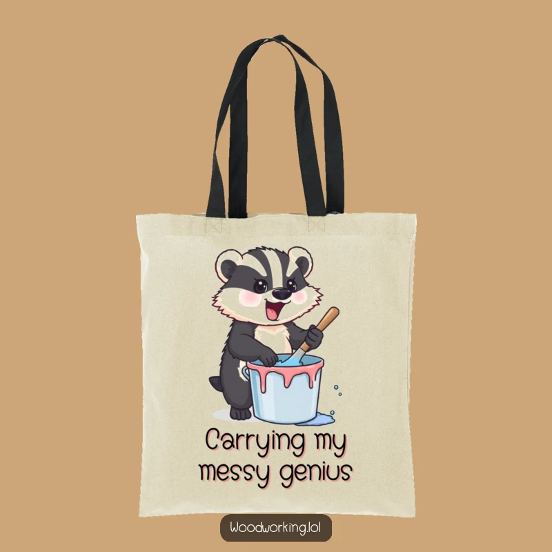 Funny Badger Stirring Paint Tote Bag: Carry Your Art Supplies with Artistic Flair