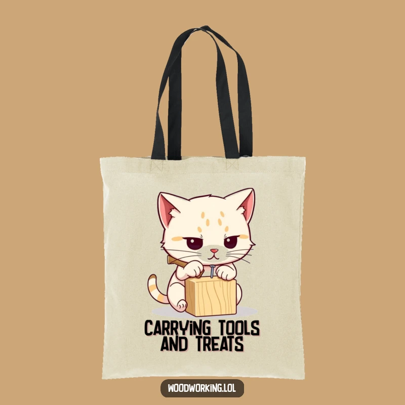 Funny Cat Carpenter Tote Bag: Carry Your Stuff with DIY Humor