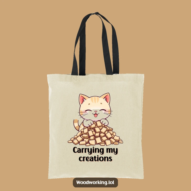 Funny Cat Wood Collector Tote Bag: Carry Your Supplies with a Piling Cat
