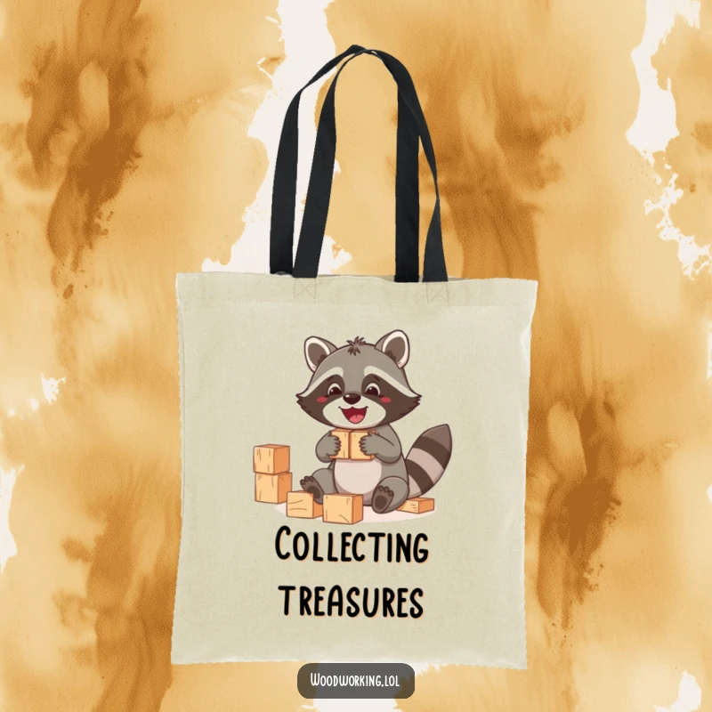 Funny Raccoon Tote Bag: A jolly raccoon stacking blocks, perfect for carrying items, a funny gift.