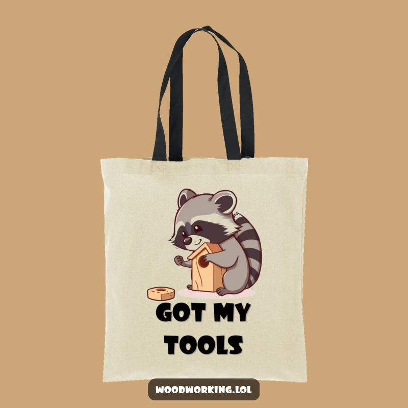 Funny Raccoon Sanding Birdhouse Tote Bag: Curious Carpenter Accessory for Supplies