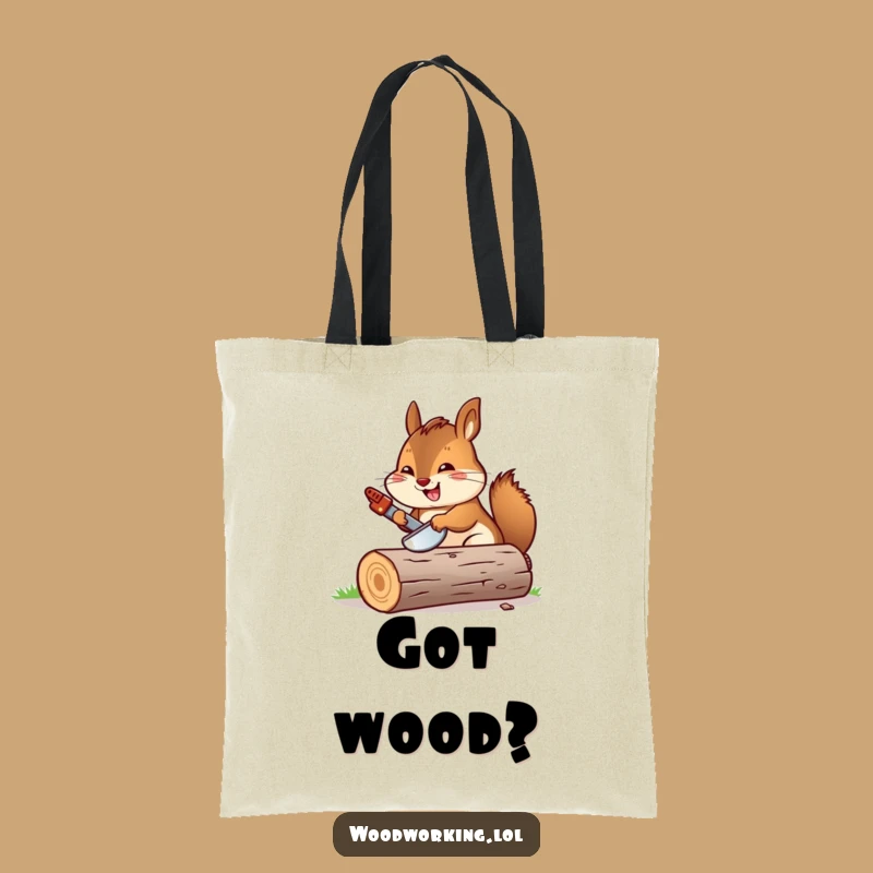 Funny Chipmunk Sawing Log Tote Bag: Cheerful Carpenter Accessory for Groceries & Gear