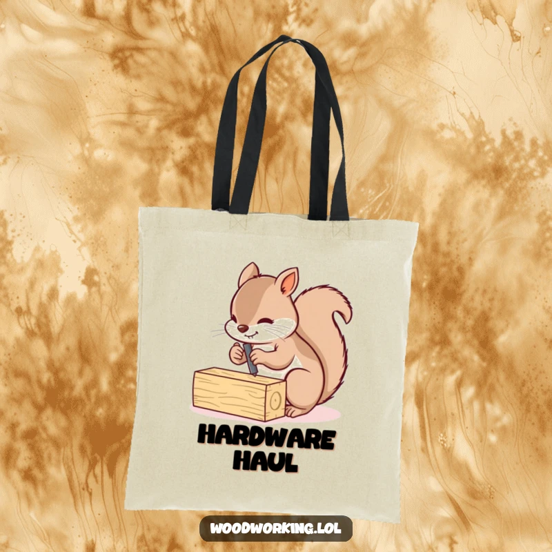 Funny squirrel diligently screwing two small wooden planks together, ideal for carrying building supplies.